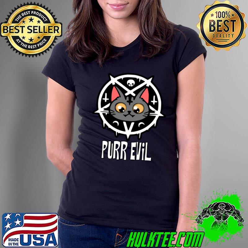 Satanic cat fun purr evil 666 pentagram T-Shirt Ladies Tee Satanic cat fun purr evil 666 pentagram T-Shirt Ladies Tee