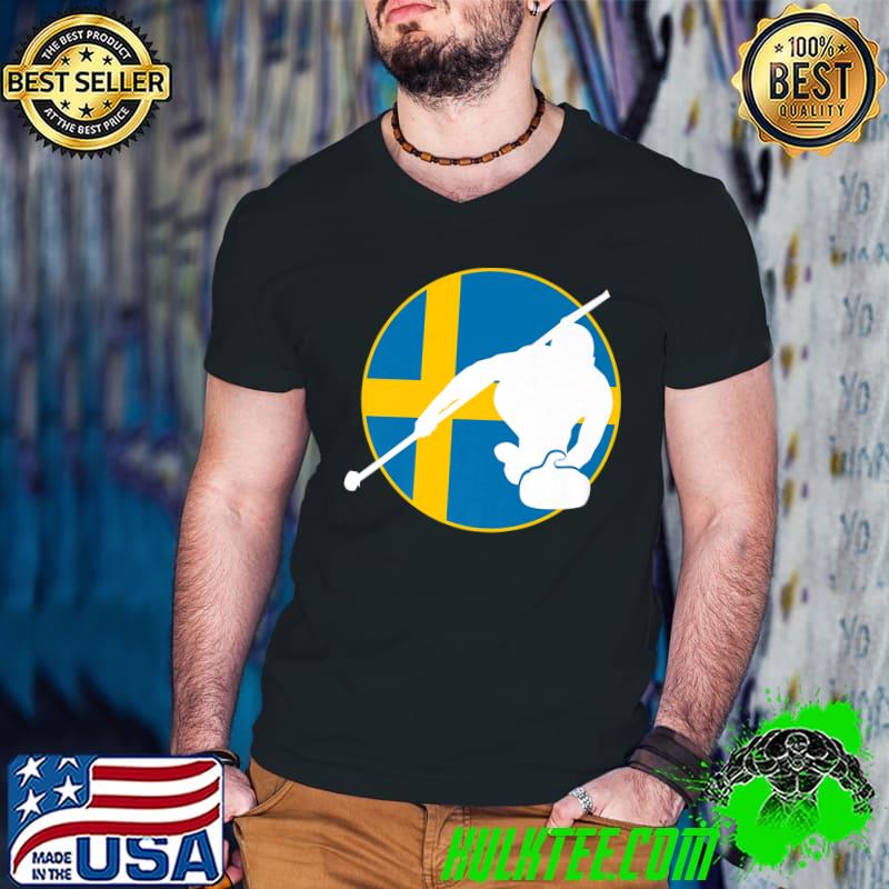 Sweden Swedish Team Curling Blue Yellow Winter Sports Premium T-Shirt Guys V Neck Sweden Swedish Team Curling Blue Yellow Winter Sports Premium T-Shirt Guys V Neck