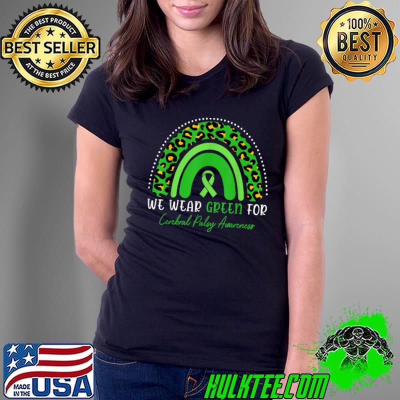 We Wear Green Cerebral Palsy Awareness Leopard Rainbow Print T-Shirt