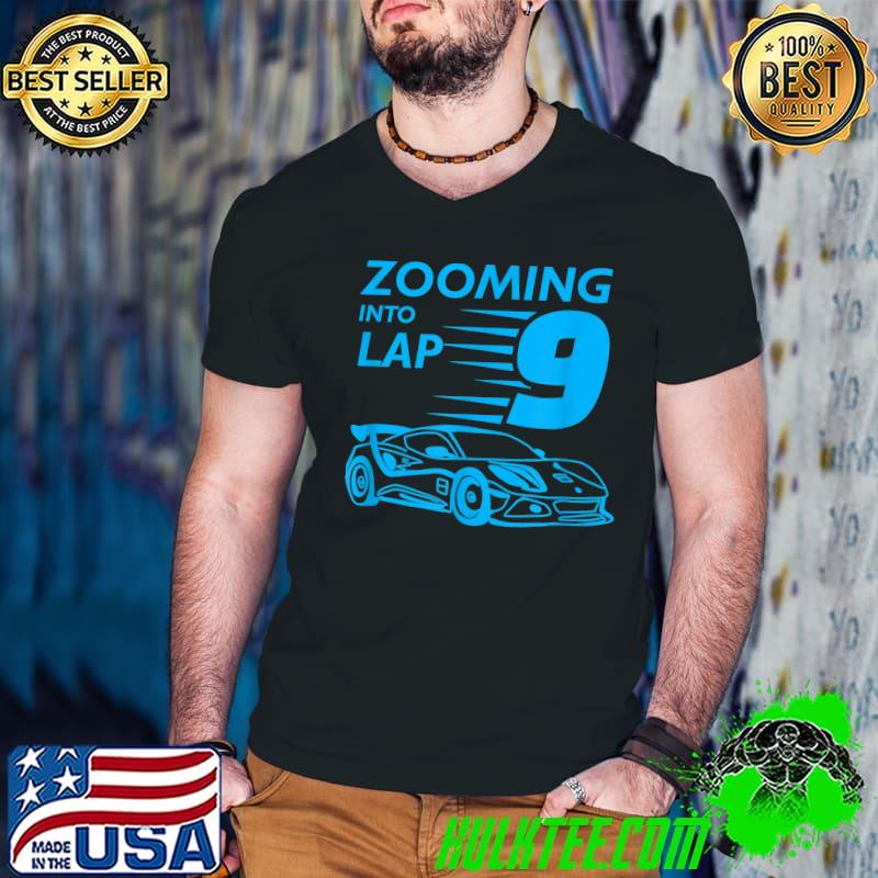 9th Birthday Shirt Gift for 9 Year Old, Race Car Zooming T-Shirt