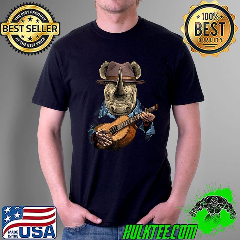 Acoustic Guitar Rhinoceros Guitar Player Safari Animal Premium T-Shirt Unisex Acoustic Guitar Rhinoceros Guitar Player Safari Animal Premium T-Shirt Unisex