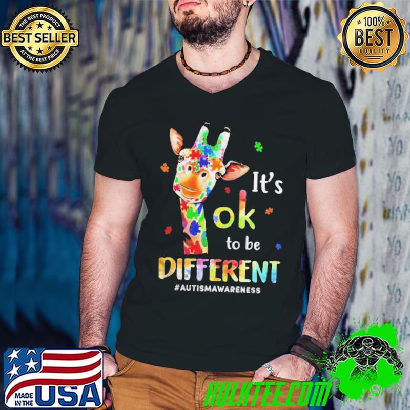 Autism awareness cute giraffe animal it's ok to be different shirt