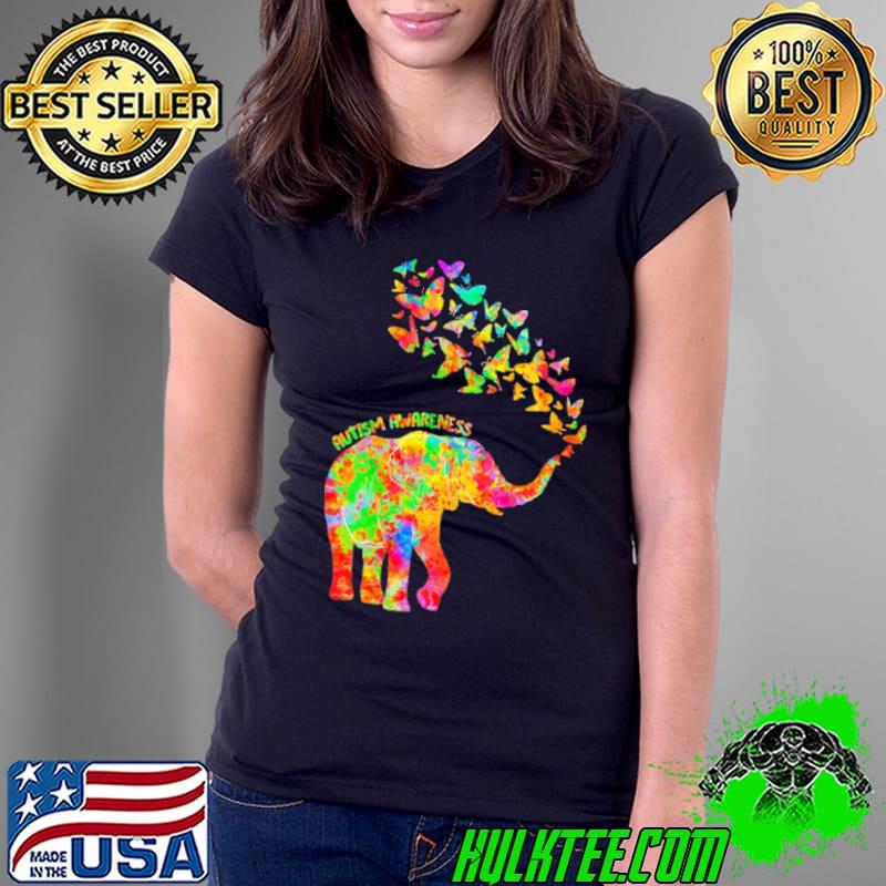 Autism awareness elephant butterflies colorful Ladies Tee Autism awareness elephant butterflies colorful Ladies Tee