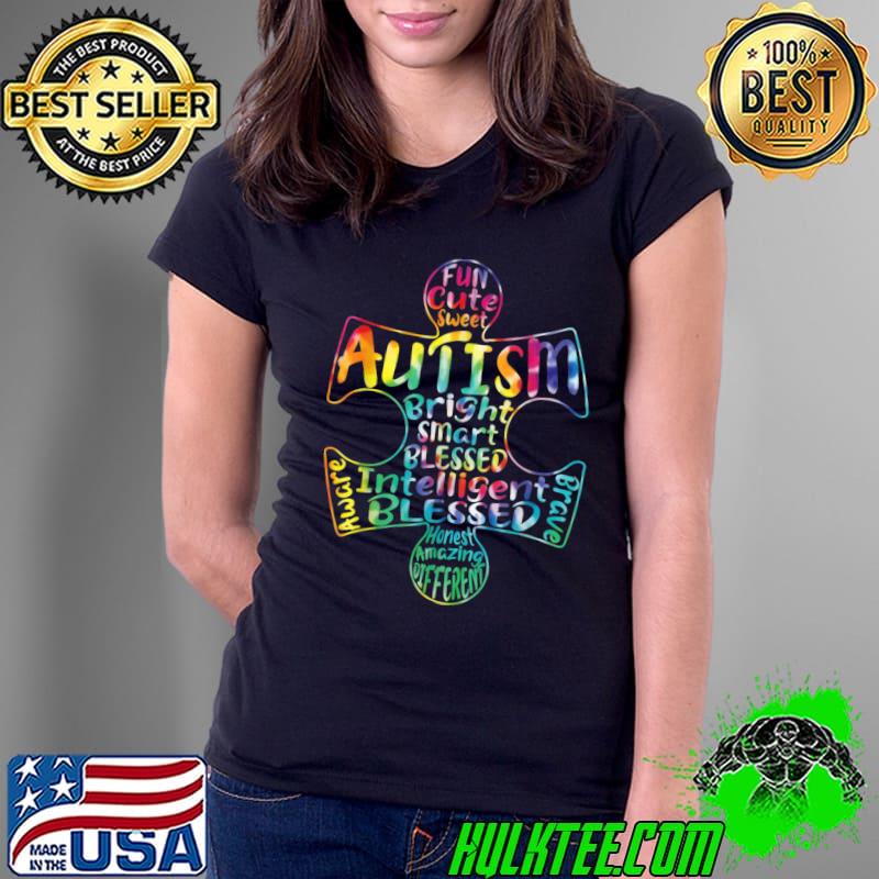 Autism Awareness Heart Blessed Tie Dye Child Autistic T-Shirt Ladies Tee Autism Awareness Heart Blessed Tie Dye Child Autistic T-Shirt Ladies Tee