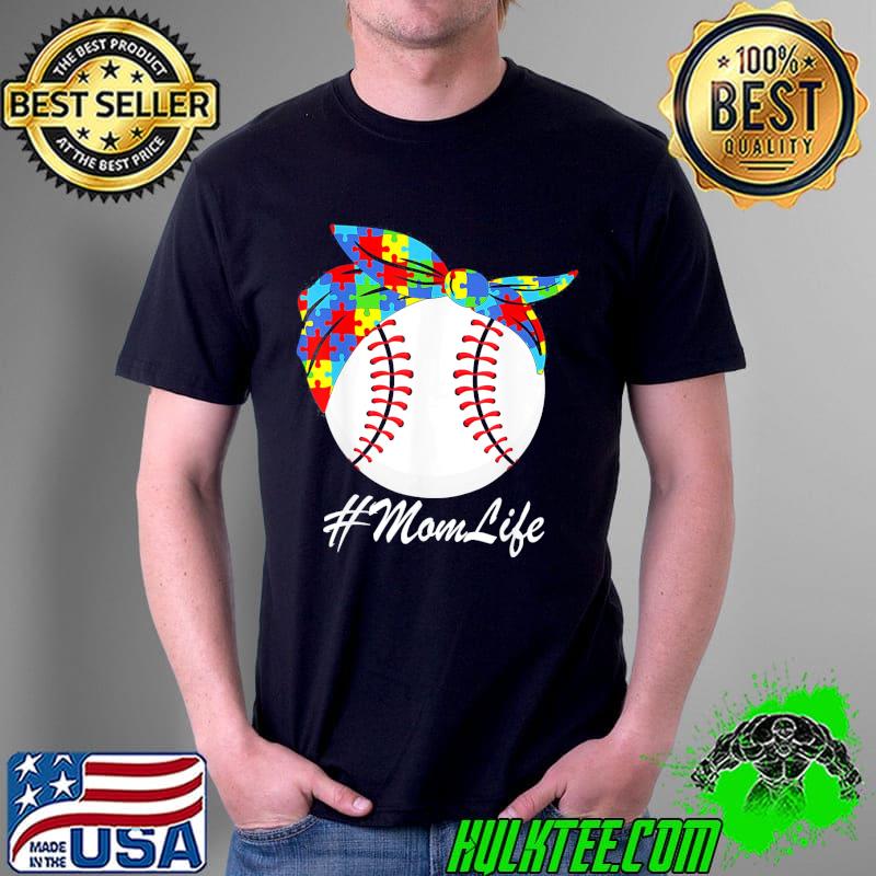 Autism Mom Baseball Messy Bun Autism Awareness T-Shirt