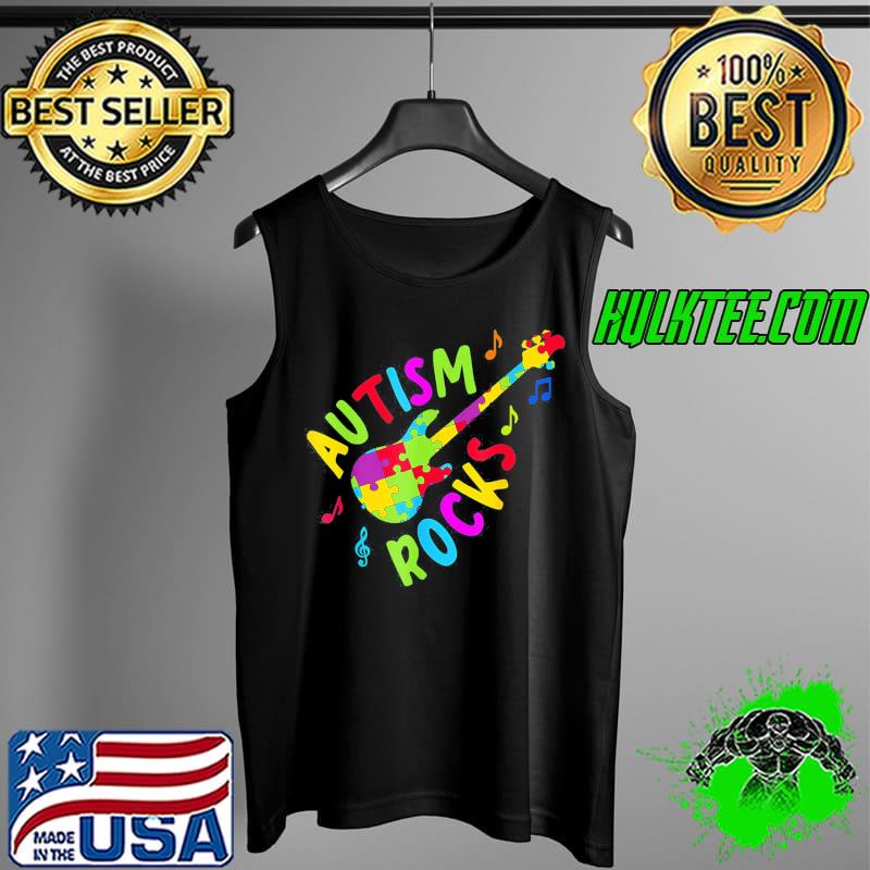 Autism rocks guitar puzzle pieces autism awareness month Tank Top Autism rocks guitar puzzle pieces autism awareness month Tank Top