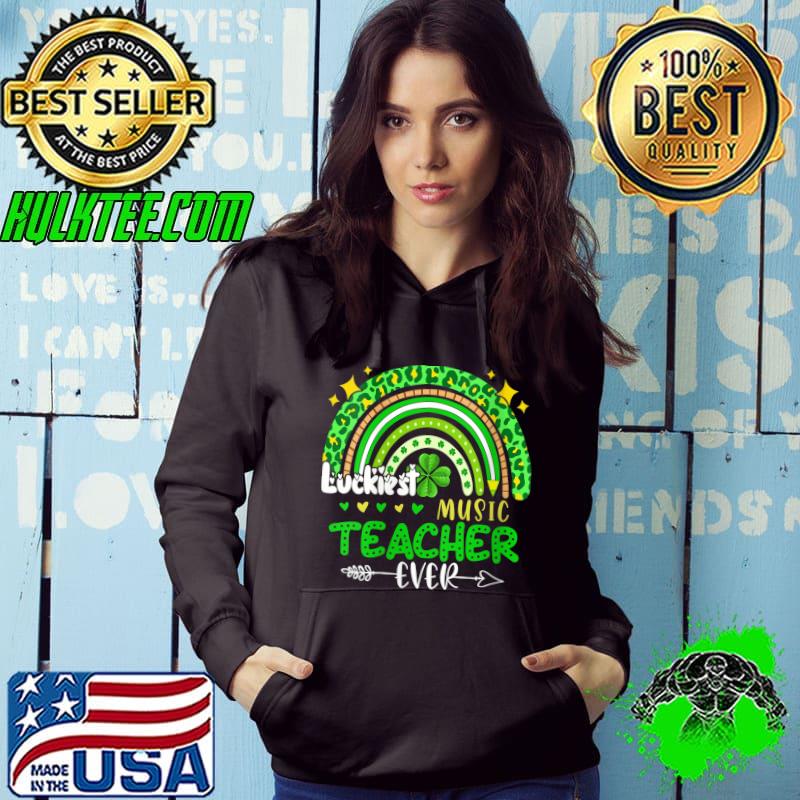 Awesome Luckiest Music Teacher Ever Leopard Boho Rainbow Patrick T-shirt