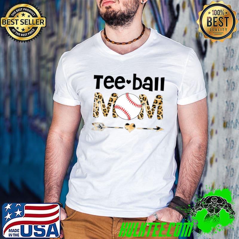 Ball Mom Mother's Day Teeball Mom Leopard Heart Arrow Premium T-Shirt