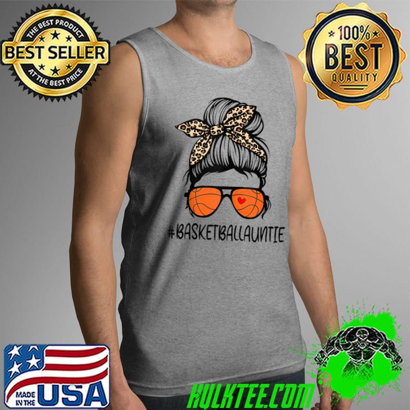 Basketball Auntie Life Leopard Messy Bun Mother's Day T- Tank Top Basketball Auntie Life Leopard Messy Bun Mother's Day T- Tank Top