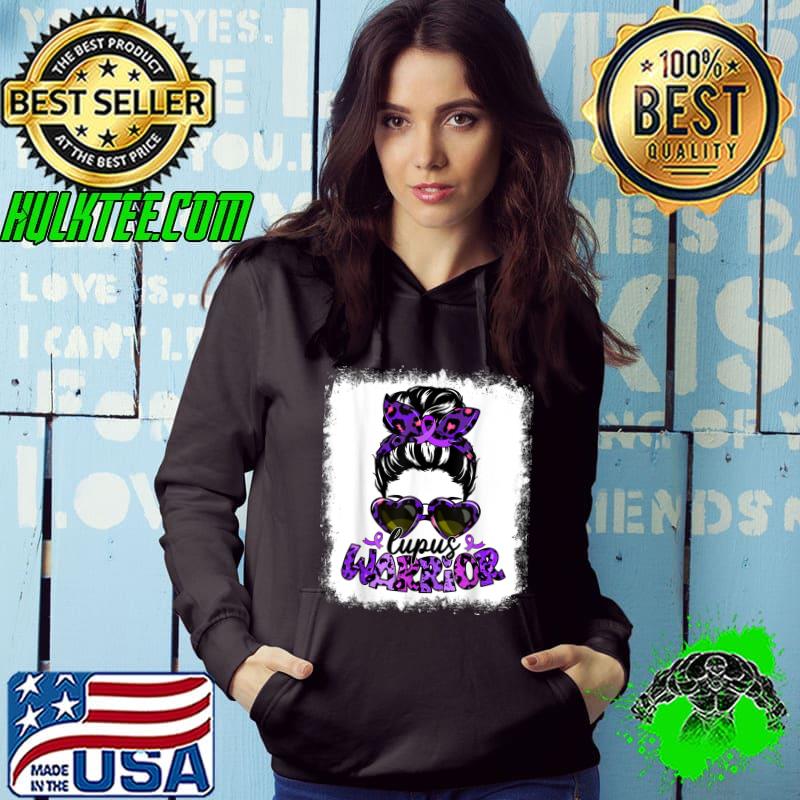 Bleached Messy Bun Hair Purple Ribbon Lupus Warrior Lupus T-Shirt