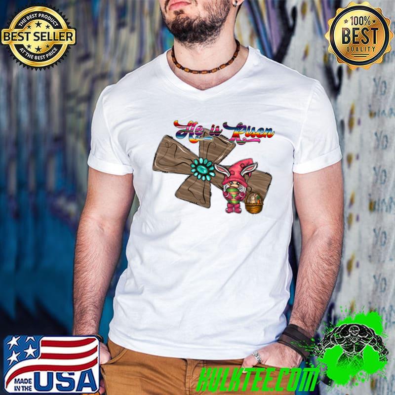 Colorful Rainbow Cross He Is Risen, Christian Happy Easter T-Shirt