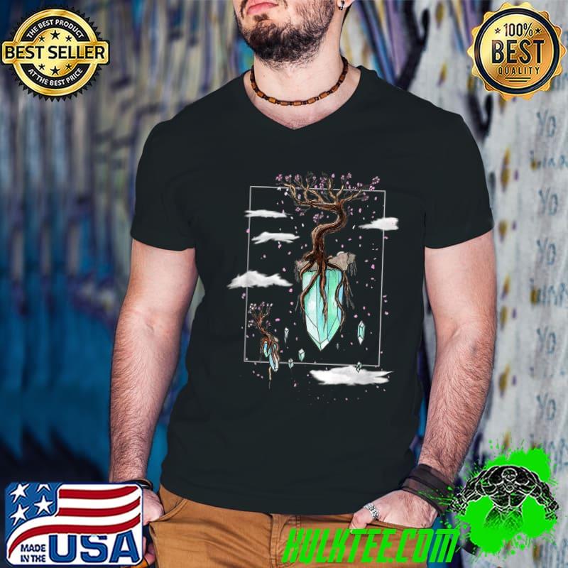 Cool Fantasy Floating Crystals Sakura Tree Islands T-Shirt Cool Fantasy Floating Crystals Sakura Tree Islands T-Shirt