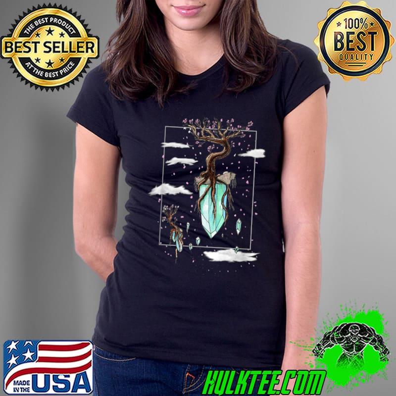 Cool Fantasy Floating Crystals Sakura Tree Islands T-Shirt Ladies Tee Cool Fantasy Floating Crystals Sakura Tree Islands T-Shirt Ladies Tee