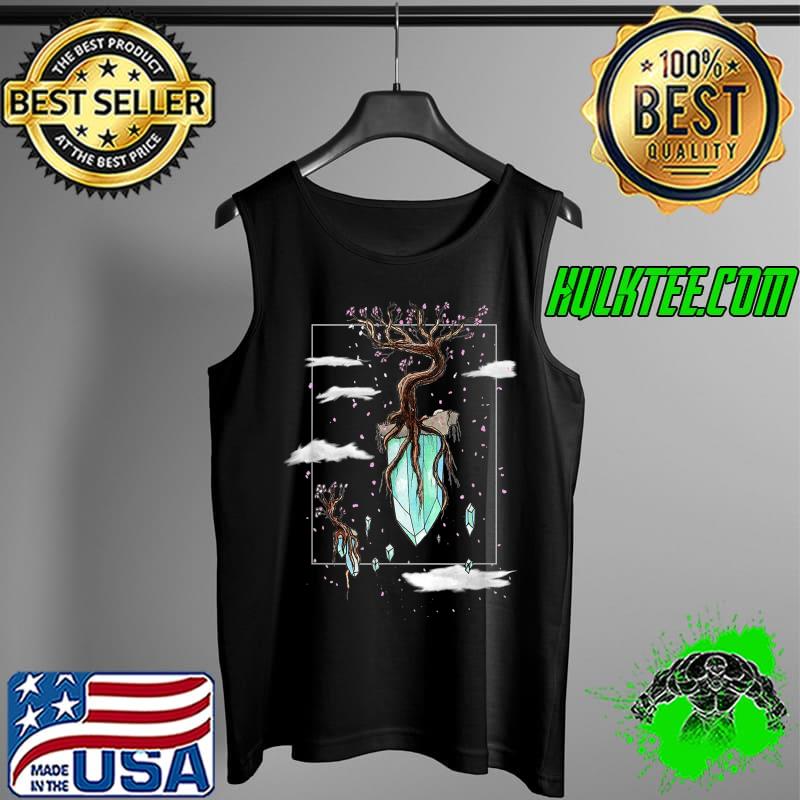 Cool Fantasy Floating Crystals Sakura Tree Islands T-Shirt Tank Top Cool Fantasy Floating Crystals Sakura Tree Islands T-Shirt Tank Top
