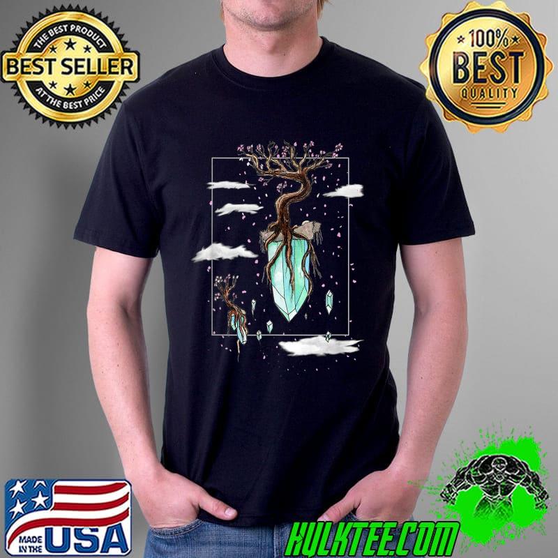 Cool Fantasy Floating Crystals Sakura Tree Islands T-Shirt Unisex Cool Fantasy Floating Crystals Sakura Tree Islands T-Shirt Unisex