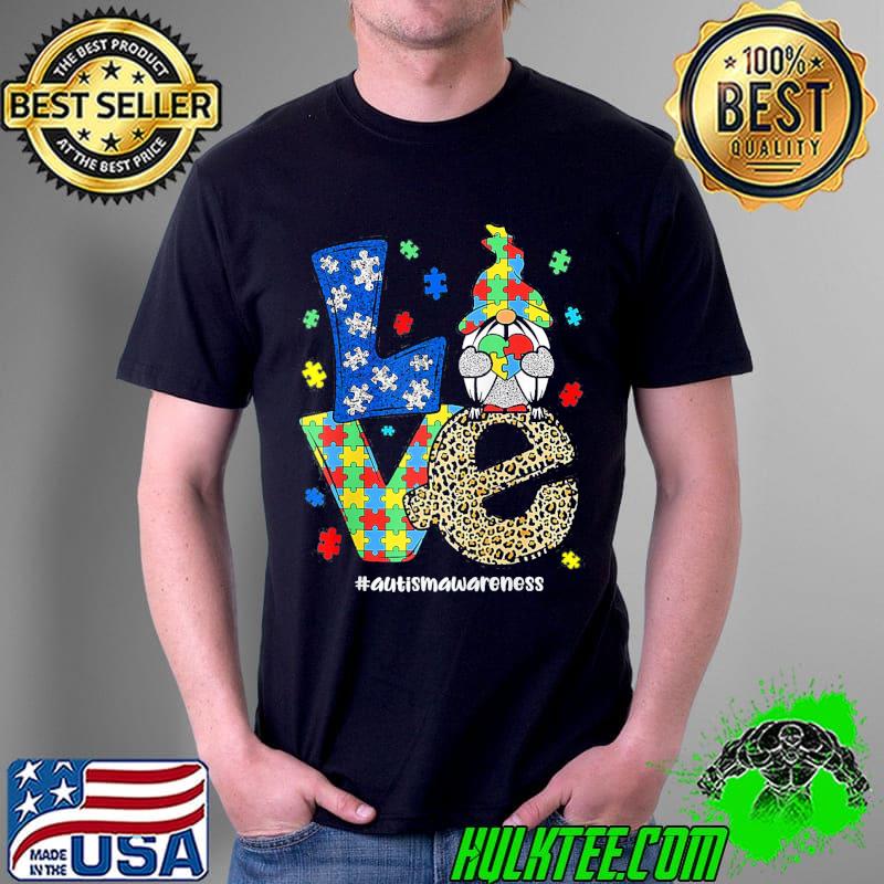 Cute Gnome Love Heart Puzzle Autism Awareness T-Shirt