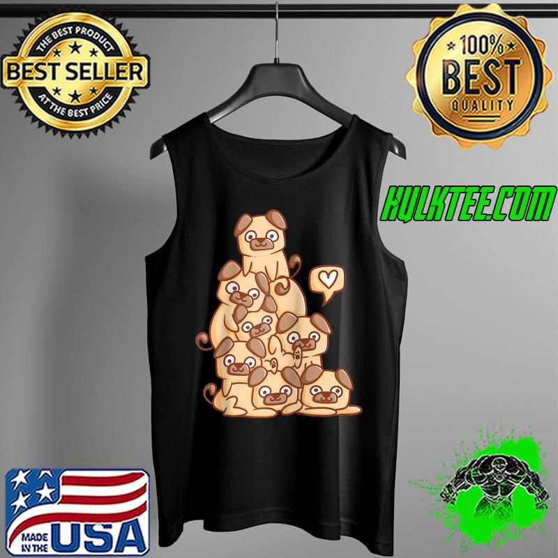 Cute Kawaii Puppy Pug Dog Pile Chibi T- Tank Top Cute Kawaii Puppy Pug Dog Pile Chibi T- Tank Top