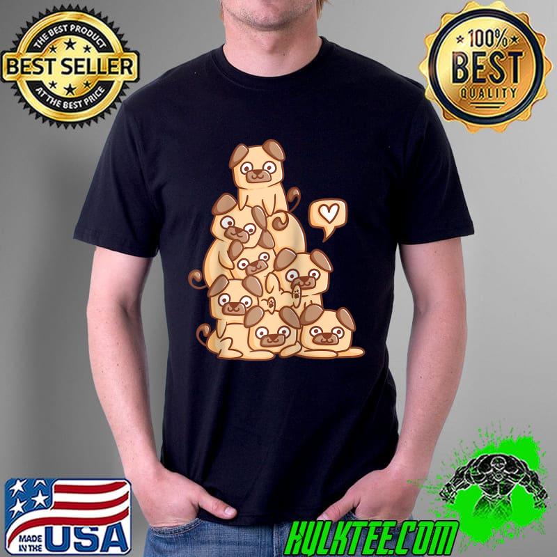 Cute Kawaii Puppy Pug Dog Pile Chibi T- Unisex Cute Kawaii Puppy Pug Dog Pile Chibi T- Unisex