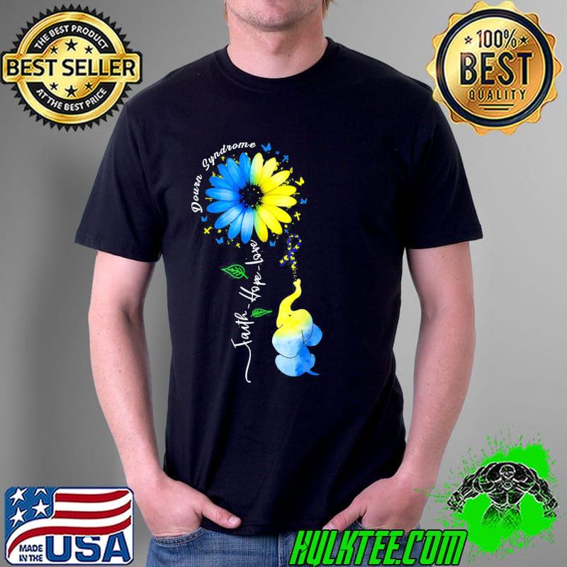 Faith Hope Love Awareness Down’s Syndrome, the Blue Elephant T-Shirt