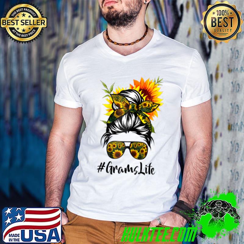 Grams Life Messy Hair Bun Sunflower Women Mother's Day T- Guys V Neck Grams Life Messy Hair Bun Sunflower Women Mother's Day T- Guys V Neck