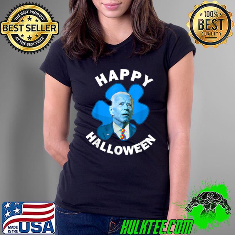 Happy Halloween Autism Awareness Joe Biden Puzzle Piece Blue T-Shirt Ladies Tee Happy Halloween Autism Awareness Joe Biden Puzzle Piece Blue T-Shirt Ladies Tee