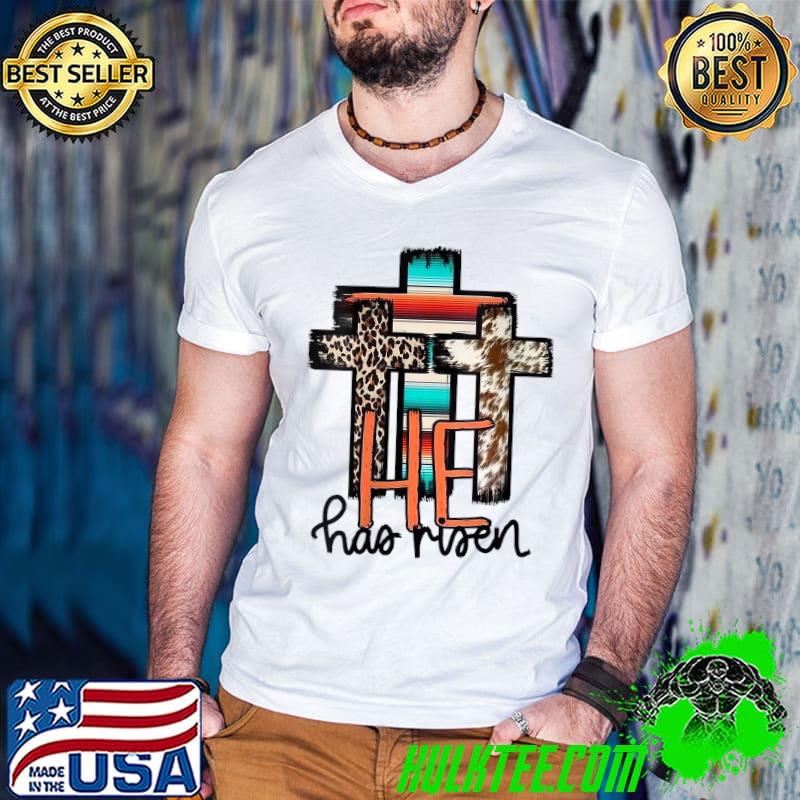 He is Risen Christian Easter Happy Eater Day Women leopard T-Shirt