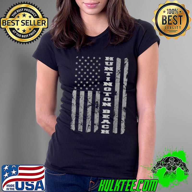 Huntington Beach, California, American flag T-Shirt Ladies Tee Huntington Beach, California, American flag T-Shirt Ladies Tee