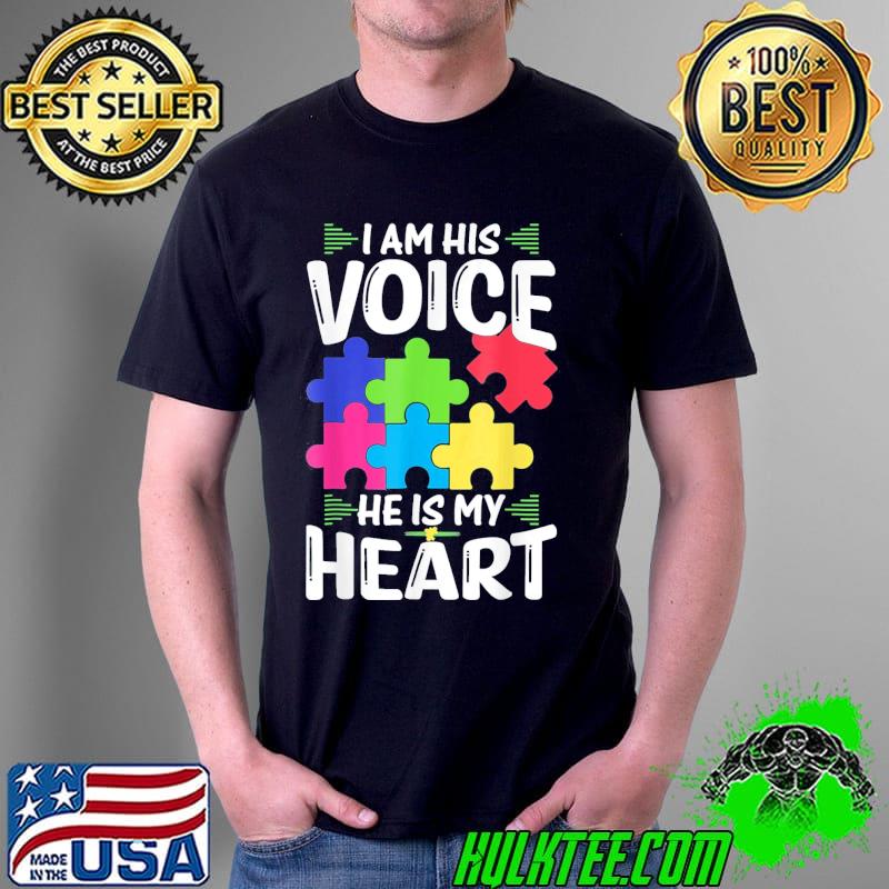 I Am His Voice He Is My Heart Shirts Puzzle Autism Awareness T-Shirt