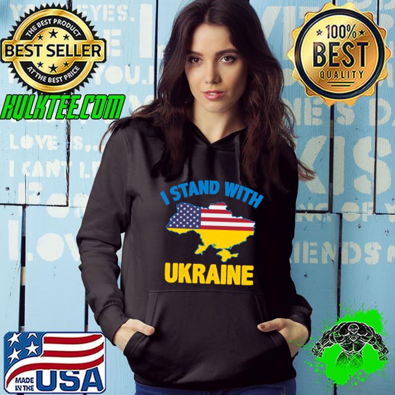 I Stand With Ukraine Map American Flag US Support Ukrainian T-shirt