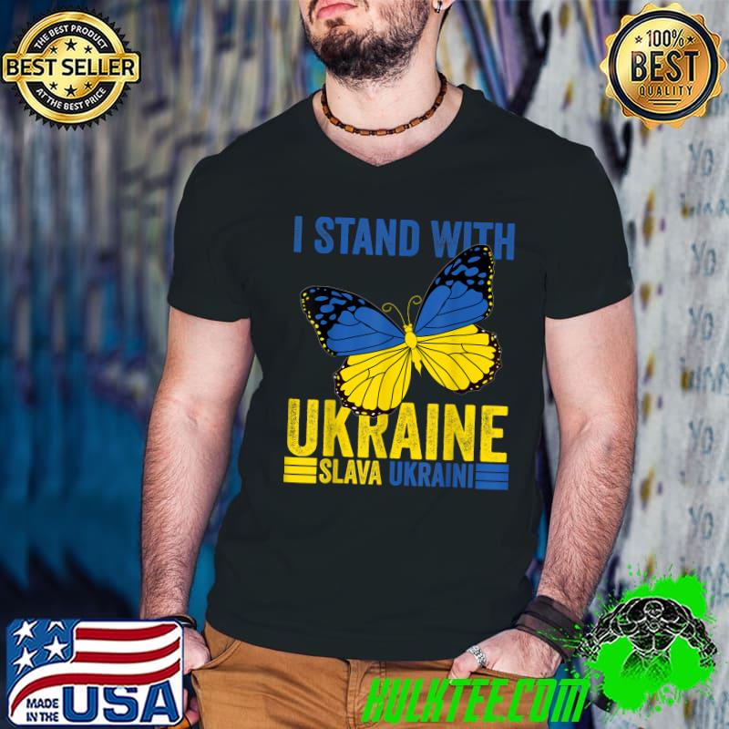 I Stand With Ukraine Support butterfly Flag Slava Ukraini T-Shirt