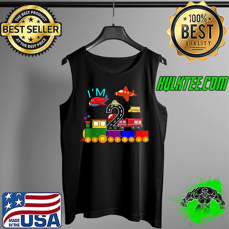 I'm 2 Birthday Boy 2nd Bday Train Car Fire Truck Airplane T-Shirt Tank Top I'm 2 Birthday Boy 2nd Bday Train Car Fire Truck Airplane T-Shirt Tank Top
