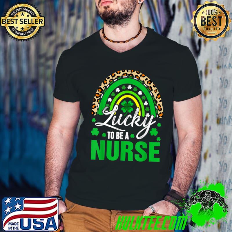 Leopard Rainbow Nurse St Patricks Day Shamrock Stethocsope T-Shirt