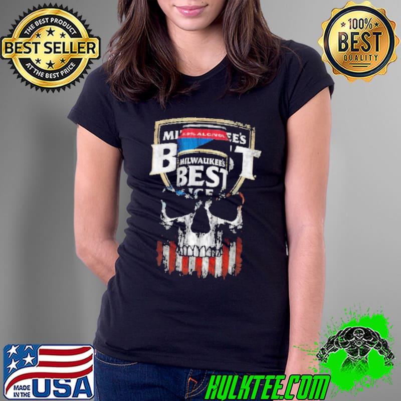 Milwaukee's Best Skull American Flag Shirt Ladies Tee Milwaukee's Best Skull American Flag Shirt Ladies Tee