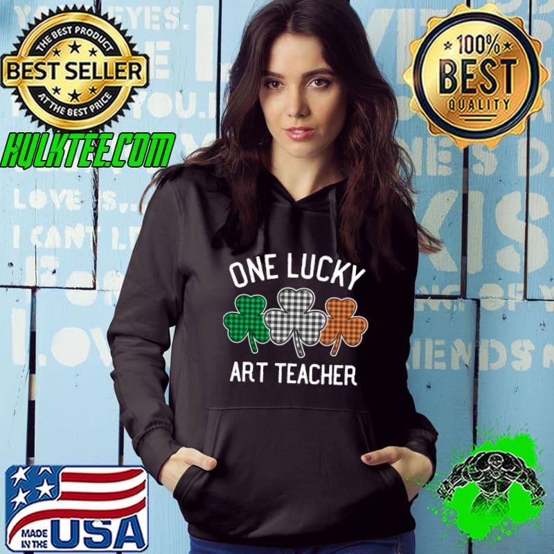 Official One Lucky Art Teacher St Patrick's Day Irish Flag Plaid T-shirt
