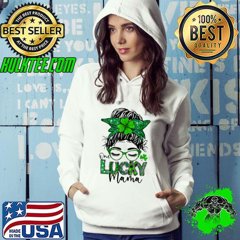 One Lucky Mama Messy Bun Leopard Bandana St. Patrick's Day T-Shirt Hoodie One Lucky Mama Messy Bun Leopard Bandana St. Patrick's Day T-Shirt Hoodie