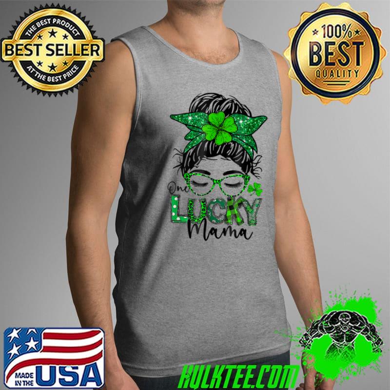 One Lucky Mama Messy Bun Leopard Bandana St. Patrick's Day T-Shirt Tank Top One Lucky Mama Messy Bun Leopard Bandana St. Patrick's Day T-Shirt Tank Top