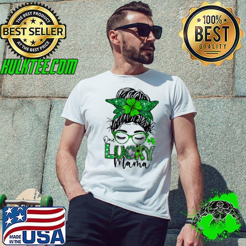 One Lucky Mama Messy Bun Leopard Bandana St. Patrick's Day T-Shirt Unisex One Lucky Mama Messy Bun Leopard Bandana St. Patrick's Day T-Shirt Unisex