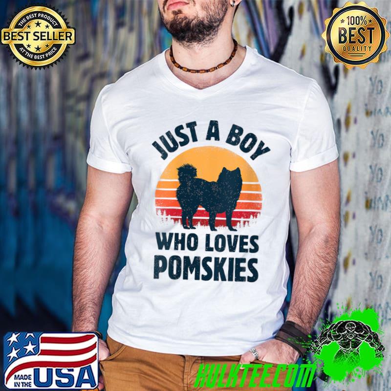 Pomsky Just A Boy Who Loves Pomskies Retro Vintage Sunset T-shirt
