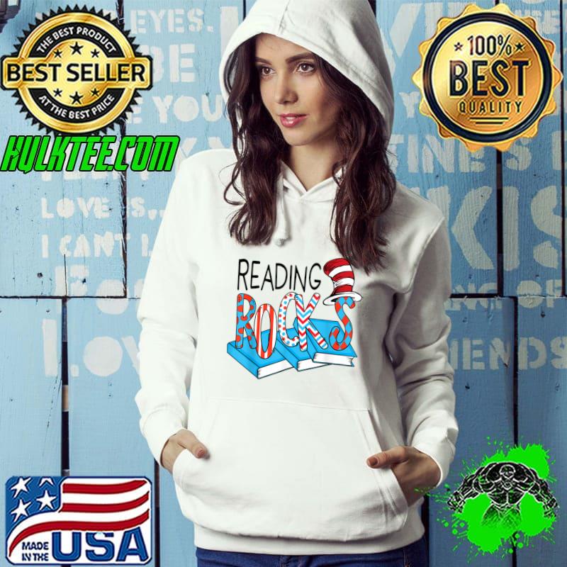 Reading Rocks Book Teacher Red White Stripe Students Kids T-Shirt