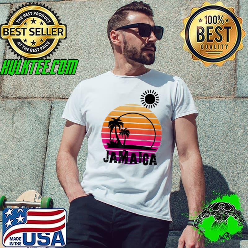 Retro sunset palm trees beach cruise summer Jamaica vacation shirt