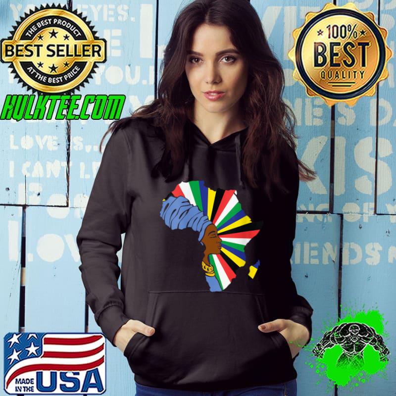 South African Flag Africa Map Ethnic Heritage Black Woman T-shirt