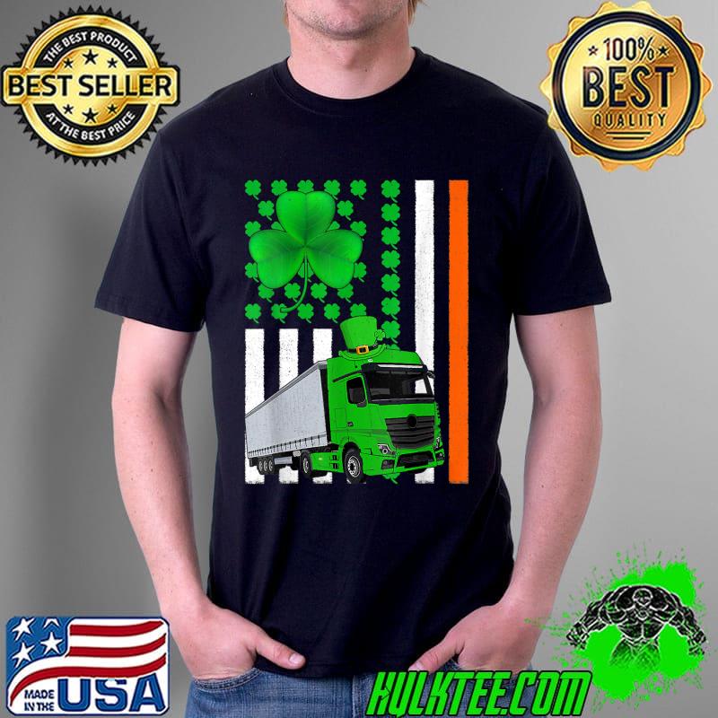 Top Irish Shamrock Vintage American Flag Truck St Patrick's Day T-Shirt