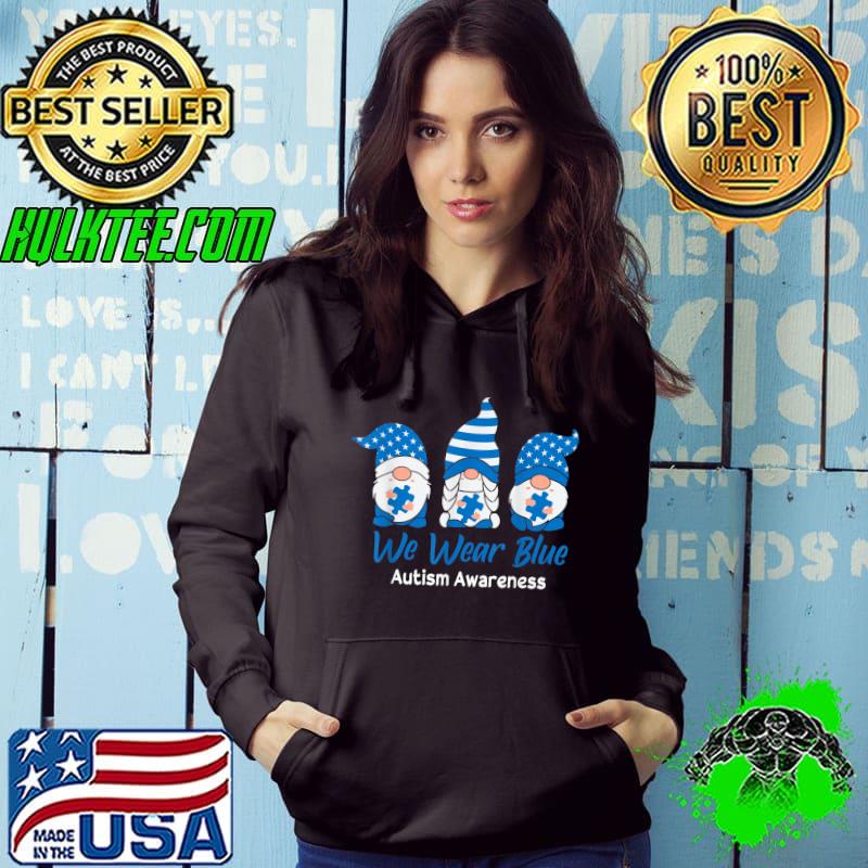 We Wear Blue Three Gnomes Holding Puzzle Autism Awareness T-Shirt Hoodie We Wear Blue Three Gnomes Holding Puzzle Autism Awareness T-Shirt Hoodie