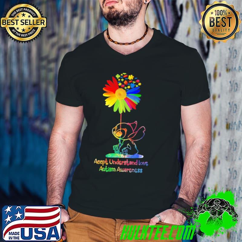 Accept Understand Love Autism Awareness Flower Stitch Shirt
