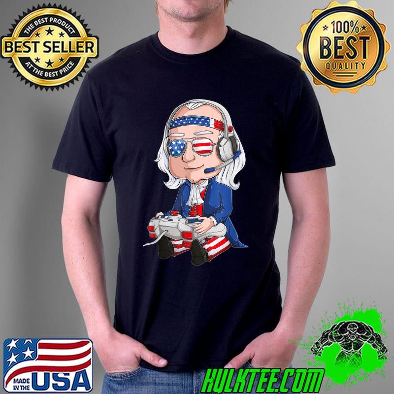 Benjamin Ben Franklin Gamer 4th Of July USA Flag Kids boys T-Shirt