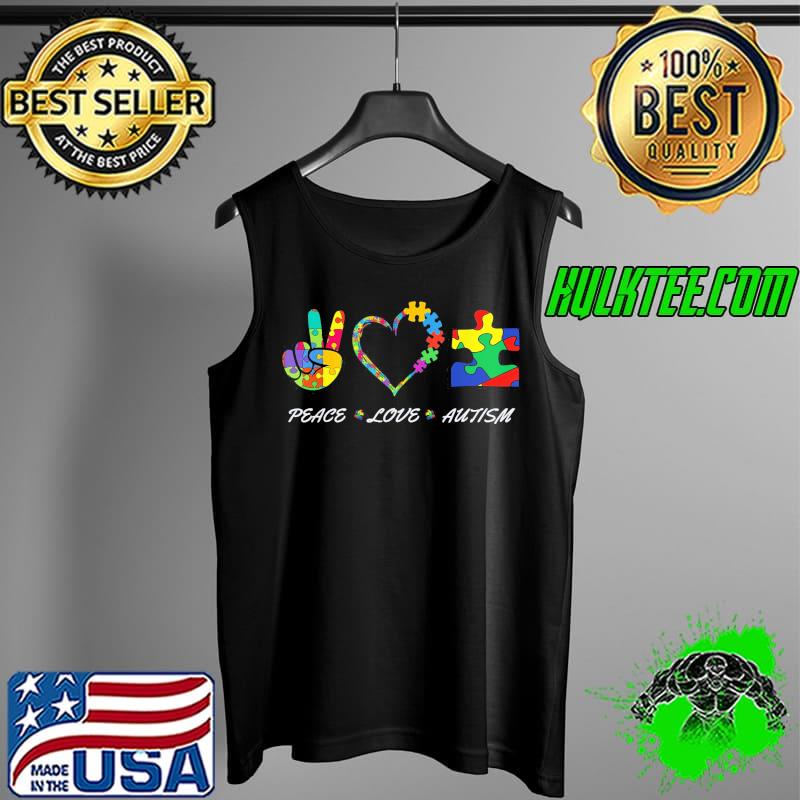 colorful puzzle pieces Autism Awareness Peace Autism love T-Shirt Tank Top colorful puzzle pieces Autism Awareness Peace Autism love T-Shirt Tank Top