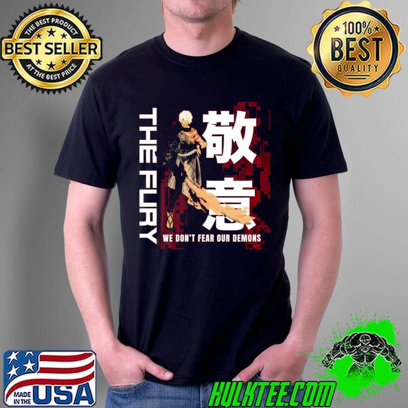 Demon anime ninja warrior fire sword japanese manga cartoon shirt