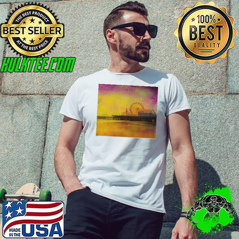 Gelber lila santa monica pier digital art langarm shirt