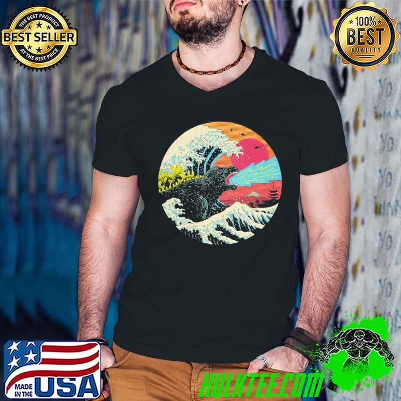 Godzilla and the great wave off kanagawa art shirt