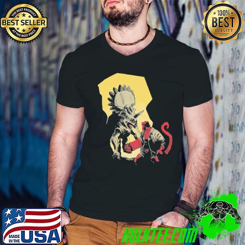 Hellboy vs dinosaur shirt